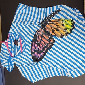 Weaver's Girl White and Blue Stripe Hooded Butterfly Shirt